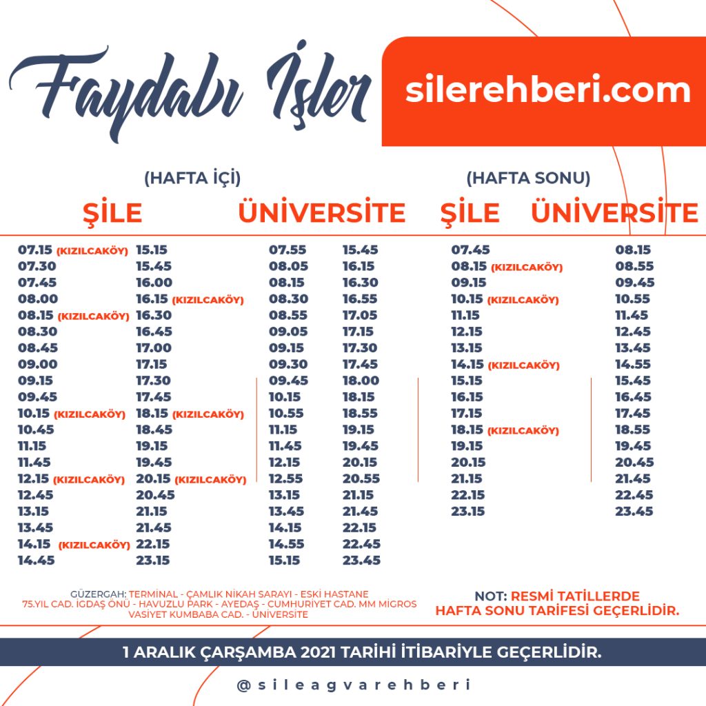 şile üniversite minibüs saatleri 2022