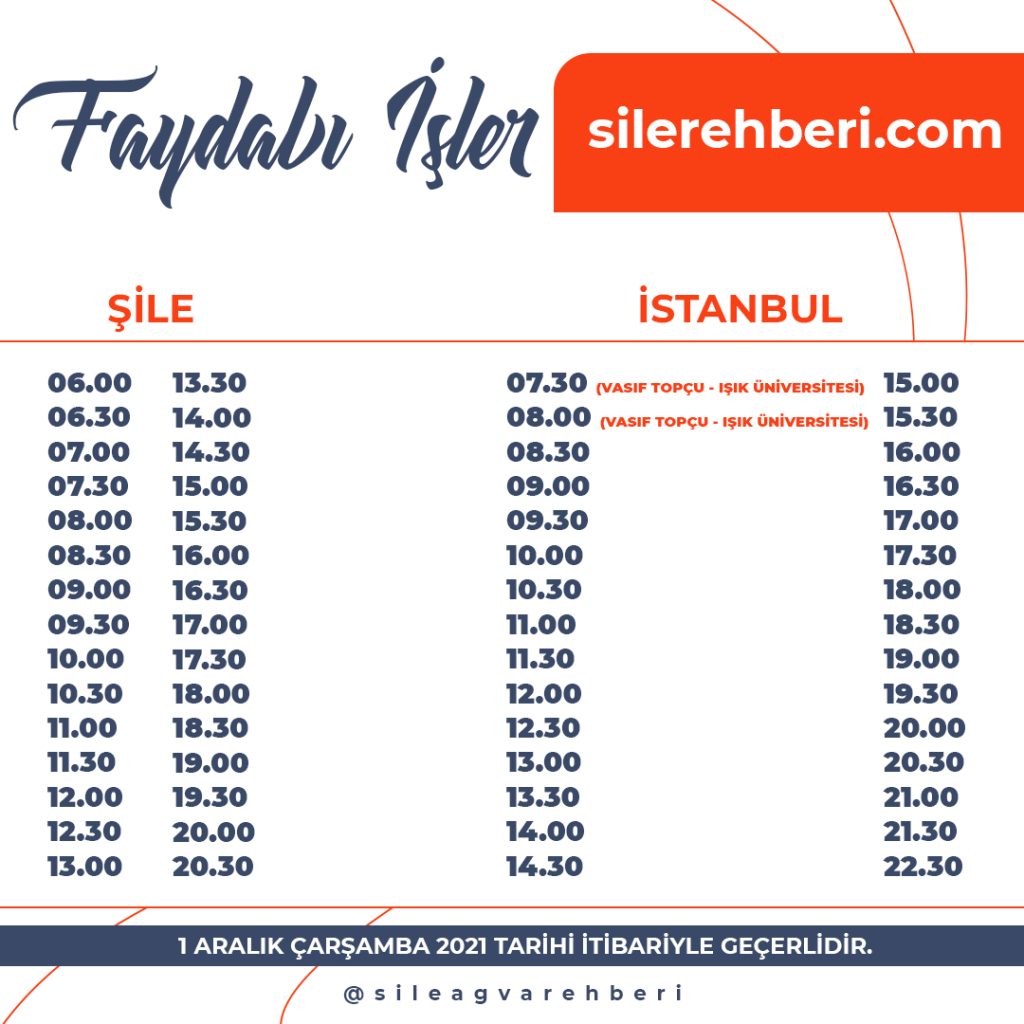 Şile - İstanbul Çekmeköy Metrogarden Minibüsü Saatleri